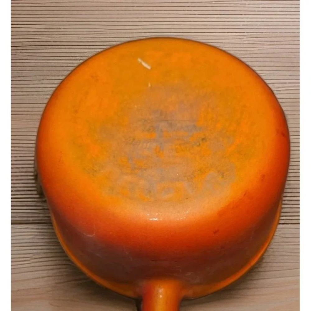 Vintage Set of 2 Descoware Belgium 14 Orange Flame Cast Iron Sauce Pot Pan